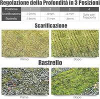 Scarificatore 2 In-1 per Prato, Arieggiatore Elettrico con Sacco Raccoglitore da 30L, Larghezza 32cm, con 3 Posizioni Regolabili, Scarificatore 1500W per Giardino Cortile (32 cm, Verde)