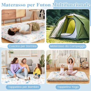 Materasso Futon Pieghevole, Materasso Portatile con Sacca da Trasporto per Camping, Materasso da Terra con Copertura Lavabile (Colorato,200 x 140 cm)