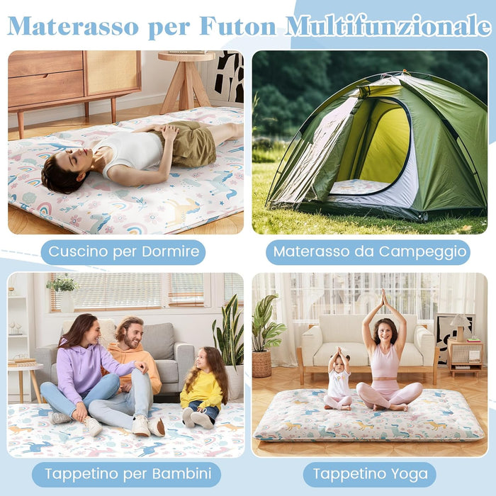 Materasso Futon Pieghevole, Materasso Portatile con Sacca da Trasporto per Camping, Materasso da Terra con Copertura Lavabile (Colorato,200 x 140 cm)