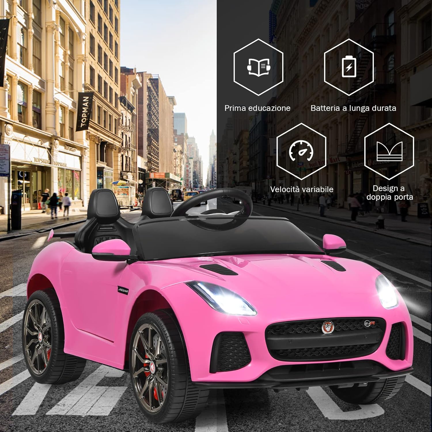 Jaguar Auto Elettrico 12 V per Bambini, Macchina Elettrica con Telecomando, con Luci Musica Storia, Avvio Lento, Velocit¨¤ 3-5 km/h (Rosa)