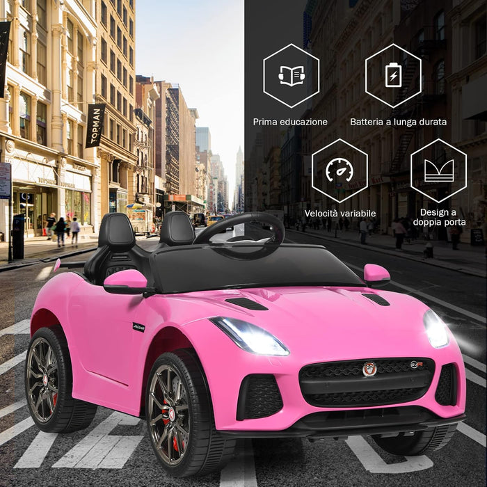 Jaguar Auto Elettrico 12 V per Bambini, Macchina Elettrica con Telecomando, con Luci Musica Storia, Avvio Lento, Velocit¨¤ 3-5 km/h (Rosa)