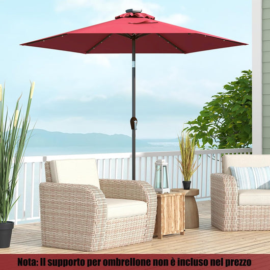 Ombrellone da Giardino con Led Luci ?270 cm, Parasole da Esterno Ombrello da Spiaggia (Rosso)