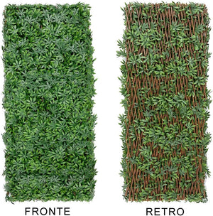 Siepe Artificiale Estensibile Foglie 3D Recinto 100x200 Cm Separè Divisore Traliccio Legno