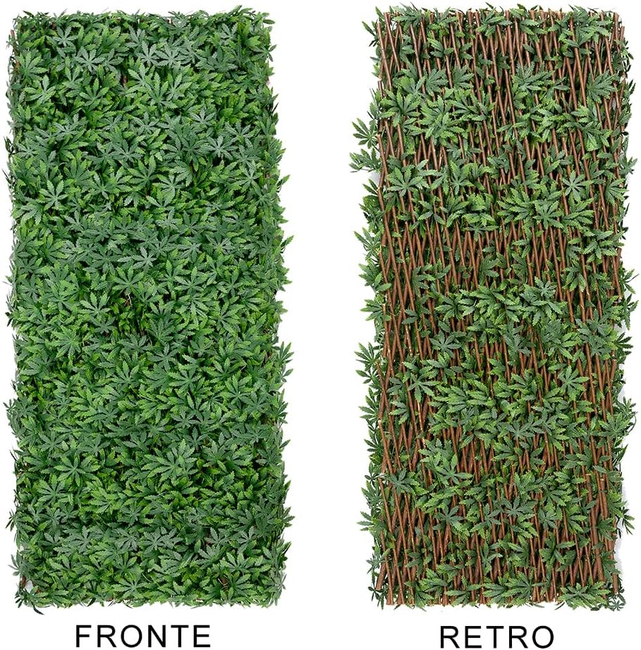 Siepe Artificiale Estensibile Foglie 3D Recinto 100x200 Cm Separè Divisore Traliccio Legno
