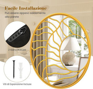 Specchio da Parete 80 cm, Specchio Decorativo da Parete Rotondo con Cornice Irregolare, per Soggiorno, Ingresso Camera da Letto Sala da Pranzo