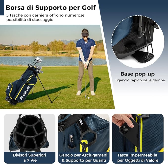 Set Completo di Mazze da Golf con Sacca a Treppiede, Include con Driver 1 da 460CC, Legno 3, Ibrido, Ferri 5, 6, 7, 8, 9, P, S, Putter e Copertura Antipioggia per Destrimani