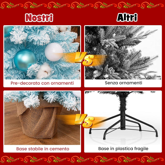 Albero di Natale Artificiale Mini 90 cm, Albero di Natale Innevato da Tavolo con 12 Palline di Cotone Naturale, 24 Palline Decorative e Rami Imbiancati, Decorazione per Feste (Celeste)