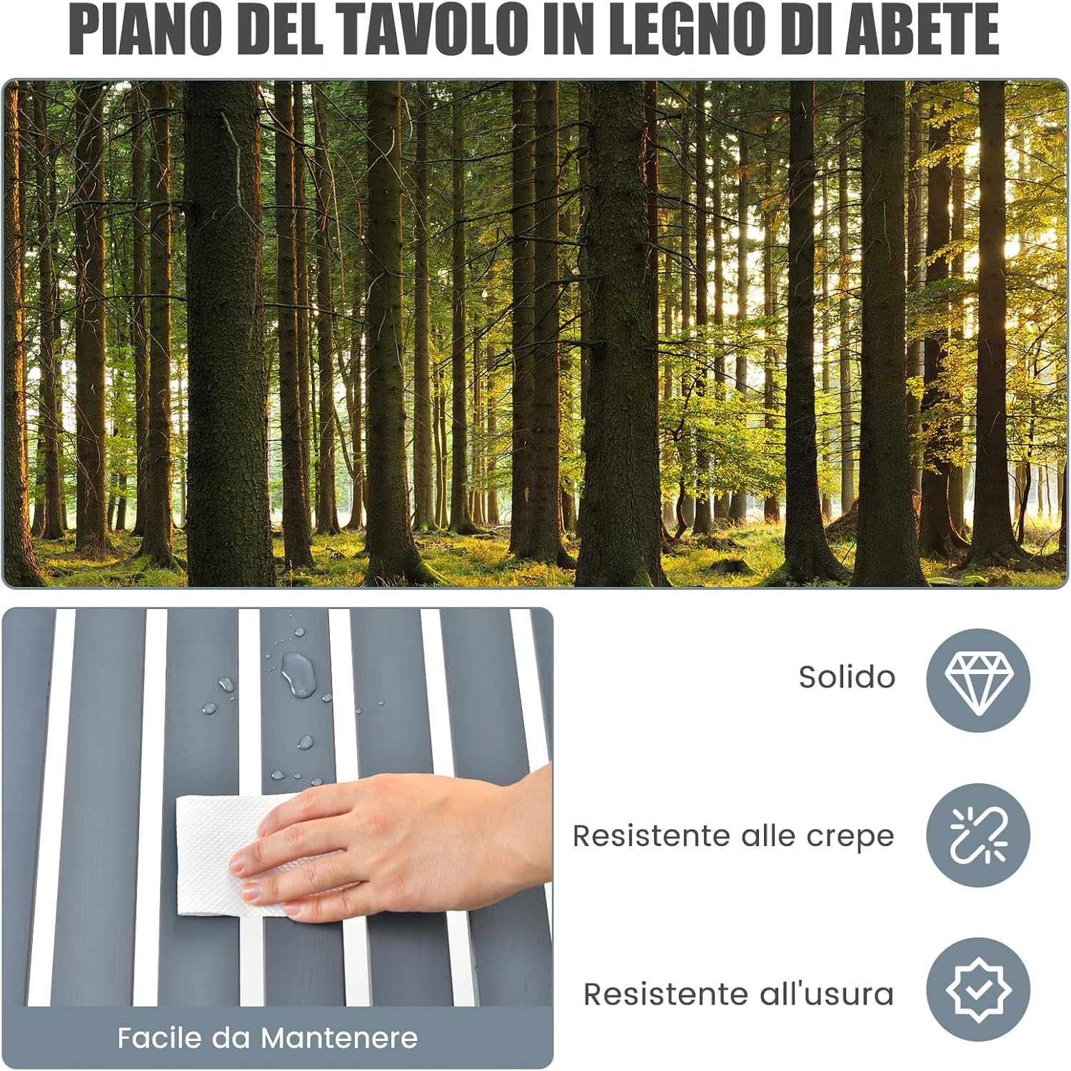 Tavolo da Campeggio Pieghevole per Esterni, Tavolo Picnic in Legno con Borsa Portatile, Tavolo da Campeggio Multifunzione per Spiaggia, Picnic, Pesca, Barbecue, 69 x 69 x 42 cm (Grigio)
