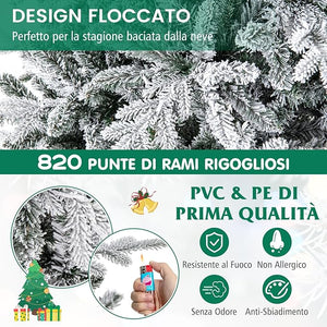 Albero di Natale Artificiale Innevato 147/186/210 CM, Albero di Natale con Cerniera e 8 Modalità luminose, 160/260/350 Luci LED Multicolori e 436/820 /1164 Punte di Ramo in PVC e PE (186 CM)