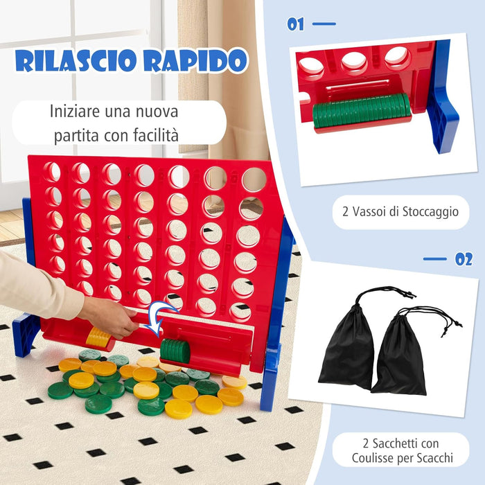 Forza 4 da Tavolo o da Parete, Forza 4 Gigante con Sacca e 42 Pedine, Gioco da Parete per Adulti e Bambini, Divertimento Familiare, Feste all'Aperto (Blu)