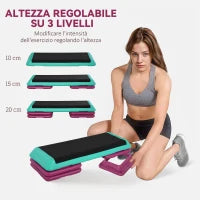 Stepper per Aerobica Antiscivolo e Regolabile su 3 Livelli, in Plastica e PP, 110x40x20 cm, Multicolore