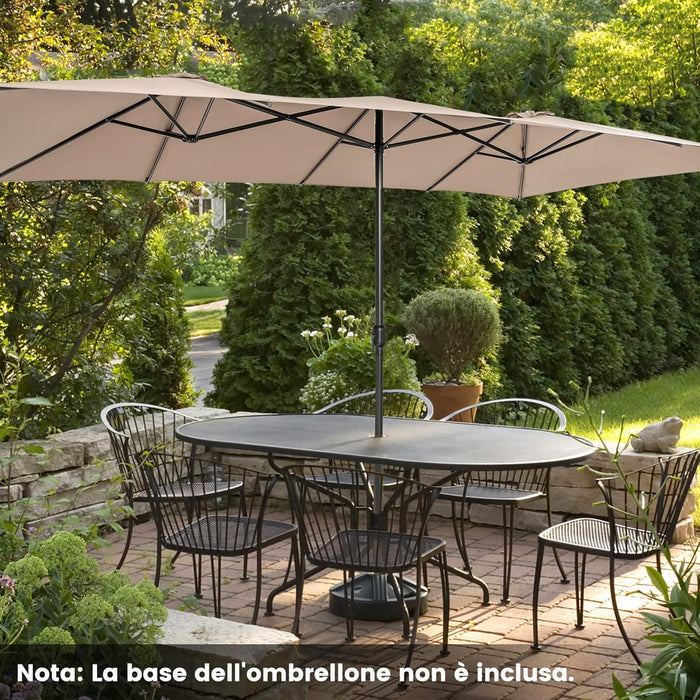Ombrellone da Giardino Doppia Faccia 426 cm con Manovella, Tetti Ventilati, Grande Ombrellone da Esterno con Palo Metallica e 10 Stecche, per Patio Piscina Giardino (Caffè)