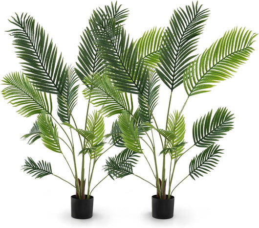 Set di 2 piante artificiali con vaso finto palma con rami e foglie realistiche, pianta decorativa in plastica per ingresso, soggiorno, balcone (140 cm)