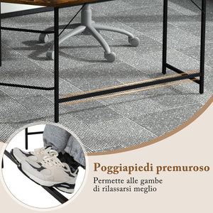 Scrivania Angolare 138 CM, Scrivania ad Angolo con 2 Prese, 2 Porte USB, Telaio in Acciaio al Carbonio e Ripiano a 2 Livelli Rimovibile, Scrivania Salvaspazio da Ufficio e Casa (Marrone)