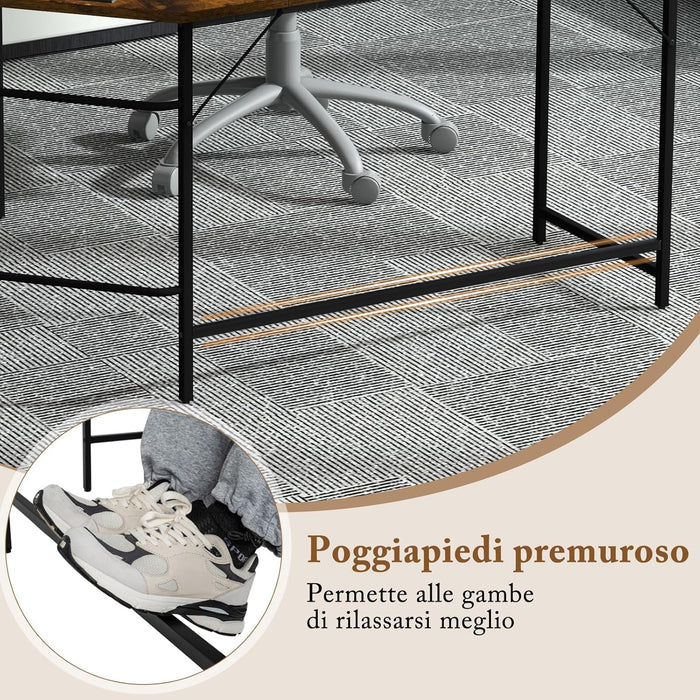 Scrivania Angolare 138 CM, Scrivania ad Angolo con 2 Prese, 2 Porte USB, Telaio in Acciaio al Carbonio e Ripiano a 2 Livelli Rimovibile, Scrivania Salvaspazio da Ufficio e Casa (Marrone)