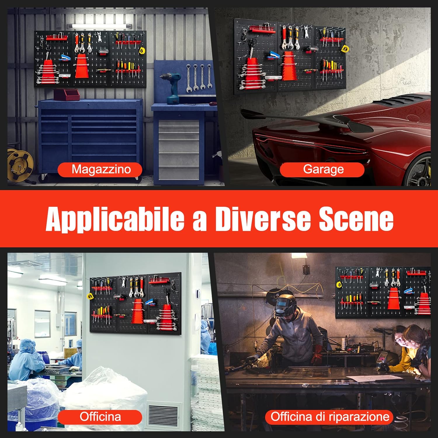 Pannello Forato Portautensili Parete per Attrezzi, Kit per Conservazione degli Attrezzi con 3 Pannelli Forati 25 Accessori, Ideale per Officina e Garage,120 x 60 x 2,5 cm