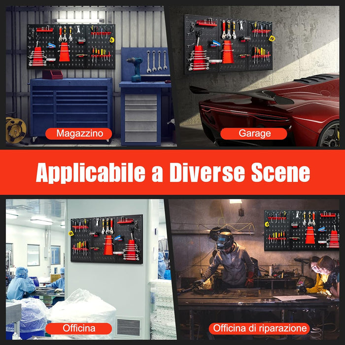 Pannello Forato Portautensili Parete per Attrezzi, Kit per Conservazione degli Attrezzi con 3 Pannelli Forati 25 Accessori, Ideale per Officina e Garage,120 x 60 x 2,5 cm