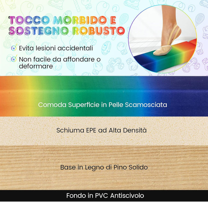 Trave Ginnastica Artistica per Casa 210/240 cm, Trave Pieghevole per Bambini con Maniglia, Base in Legno e Fondo Antiscivolo, Trave di Equilibrio da Pavimento
