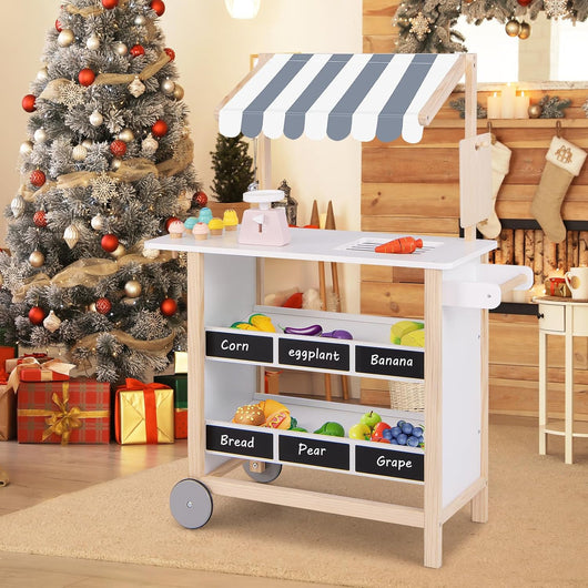 Carretto dei Gelati in Legno per Bambini, con 6 Gelati Giocattolo, Bilancia a Forma di A, Campanello Funzionante, Gelateria per Bambini + 3 Anni, 79 x 29 x 100 cm (Bianco)