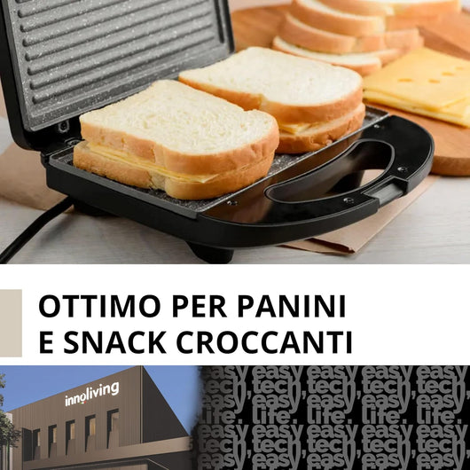 Innoliving Tostiera INN-874, 750W con Piastra Antiaderente, Design Compatto e Elegante, Indicatore Luminoso, Termoisolato, Ideale per Toast, Panini e Snack, Facile da Pulire, Pratico per Ogni Cucina
