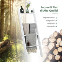Scaffale di Stoccaggio in Legno di Pino, Porta Asciugamani a 4 Livelli per Bagno, Porta Salviette, Multiuso per Bagno Soggiorno (Bianco, 51 x 8 x 137 cm)