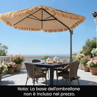 Ombrellone da Spiaggia 283 cm, Ombrello Tiki di Paglia in PE con Base, Ombrellone Sospeso Hawaiano per Giardino Piscina Terrazza