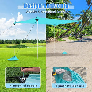 Tenda da Spiaggia Portatile, Tenda Protezione dai Raggi UV, con 4 Sacchetti di Sabbia, Borsa per il Trasporto, Parasole per 4-8 Persone, 300 x 300 x 200 cm (Verde)