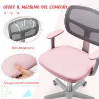 Sedia per Scrivania per Bambini, Sedia per Computer per Bambini con Altezza Regolabile, Ruote con Freni, Sedile Girevole a Rete, Sedia Ergonomica per Bambini 3-10 Anni (Rosa)