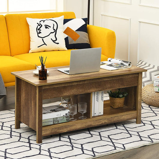 Tavolino Salotto Sollevabile, Tavolino da Caffè Basso con Scompartimenti Nascosti e Mensole, Tavolino Moderno per Soggiorno, Salone e Studio, 109 x 47,5 x 50-63 cm (Quercia)