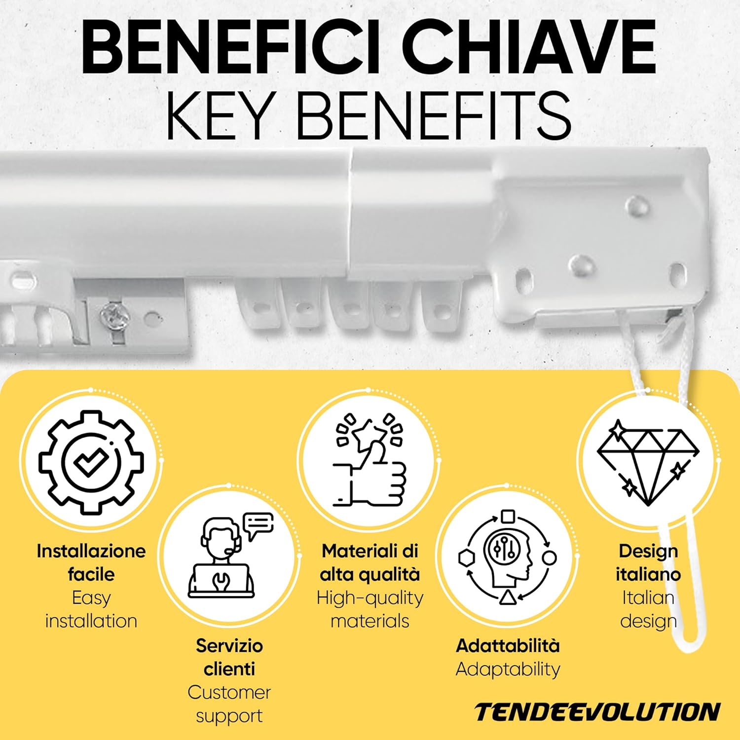 Binario estensibile a corda per tenda in ferro laccato bianco, Bastone estensibile da 213 a 400 CM