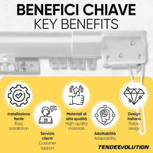 Binario estensibile a corda per tenda in ferro laccato bianco, Bastone estensibile da 213 a 400 CM