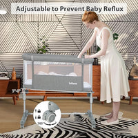 3 in 1, culla regolabile in altezza a 5 livelli, culla con materasso, lettino da viaggio mobile su ruote con navicella, culla per bambini dalla nascita fino a 9 kg (grigio chiaro)