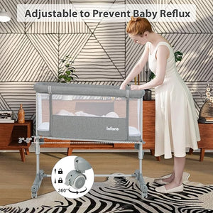 3 in 1, culla regolabile in altezza a 5 livelli, culla con materasso, lettino da viaggio mobile su ruote con navicella, culla per bambini dalla nascita fino a 9 kg (grigio chiaro)