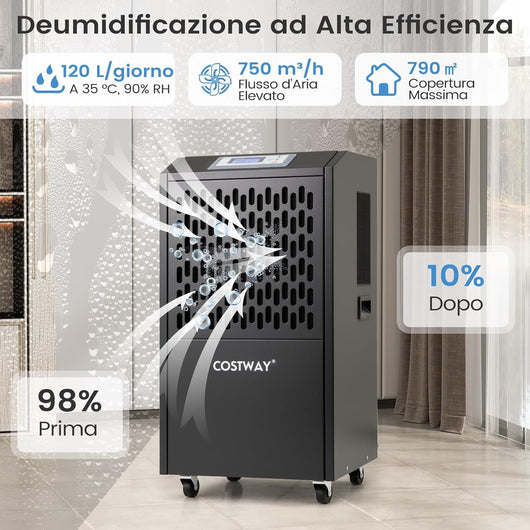 118L Deumidificatore Commerciale con Tubo di Scarico, Deumidificatore Industriale con Timer 24H e 4 Ruote, per Scantinati Magazzini e Grandi Spazi Fino a 790㎡ (Nero)