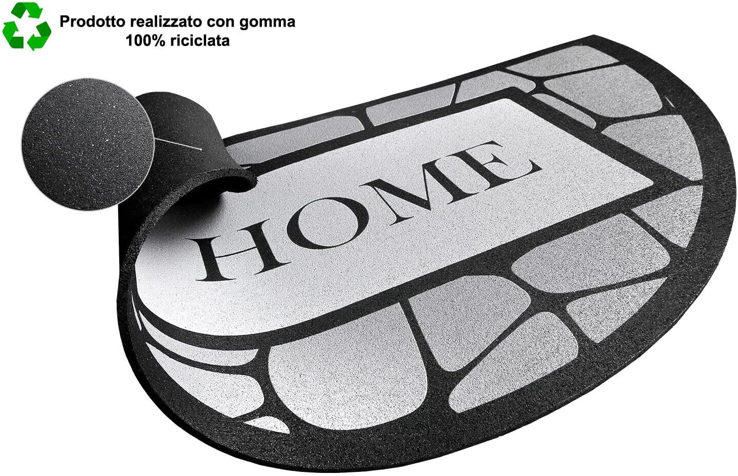 Zerbino Gomma Sostenibile 40X70 Antiscivolo Ingresso Interno Esterno Moderno Semiluna Dis.MA