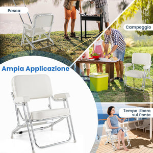 Sedia da Barca Pighevole, Sedia da Spiaggia in Alluminio con Seduta Imbottita, Poltrona Portatile per Esterni, Piedini Antiscivolo, Sedia da Campeggio Portata 150 kg