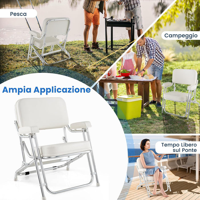 Sedia da Barca Pighevole, Sedia da Spiaggia in Alluminio con Seduta Imbottita, Poltrona Portatile per Esterni, Piedini Antiscivolo, Sedia da Campeggio Portata 150 kg
