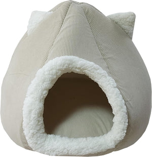 Cuccia Premium per cani e gatti - Letto morbido e confortevole - Base antiscivolo - Resistente e Facile da lavare (with ears-Beige)