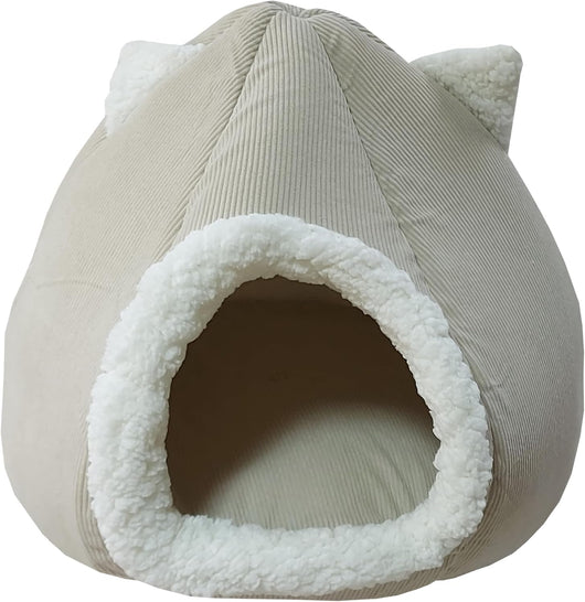 Cuccia Premium per cani e gatti - Letto morbido e confortevole - Base antiscivolo - Resistente e Facile da lavare (with ears-Beige)