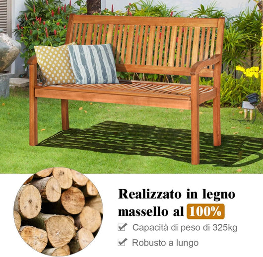 Panchina da Giardino in Legno, Panca per 2 Persone, Schienale Ergonomico, per Cortile Veranda Piscina Balcone, 126 x 63 x 91 cm
