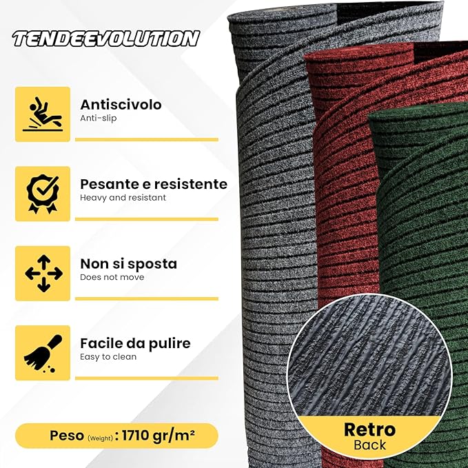 Tappeto Zerbino Verde Antiscivolo, Altezza 2M - Vendita al Metro, Resistente, Interno/Esterno, Camper, Barche