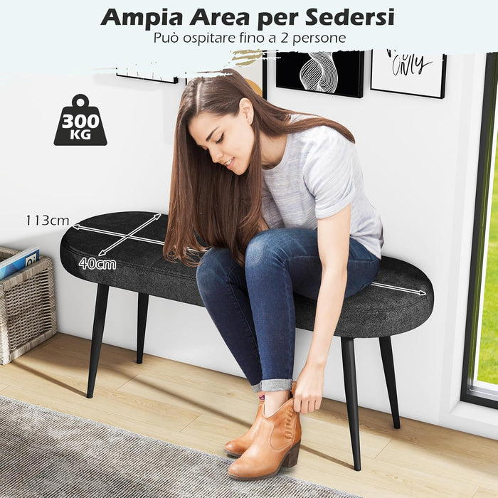 Panca Scarpiera da 113 cm, Panca da Ingresso con Cuscino Imbottito in Spugna e Gambe Metalliche Solide, Panca Fondo Letto per Soggiorno Camera da Letto, Carico 300 kg (Nero)