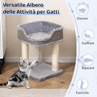 Albero per Gatti 38 x 38,5 x 51 cm, Torre per Gatti con Posatoio in Peluche, Pali Graffianti in Sisal e Palla Pendente, Centro Attività Moderno per Animali Domestici (Grigio)