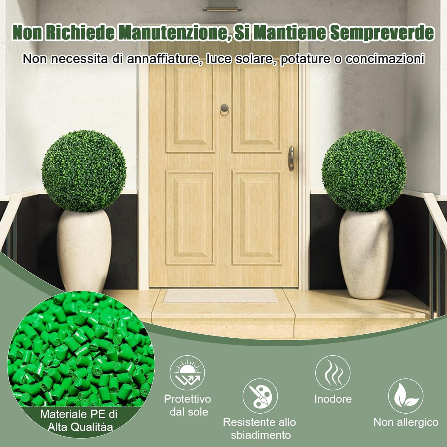 Set di 2 Sfere Topiarie in Bosso Artificiale 50 cm, Sfere Topiarie Protettive dal Sole, Piante Finte Decorative per Giardino, Ingresso, Balcone e Cortile