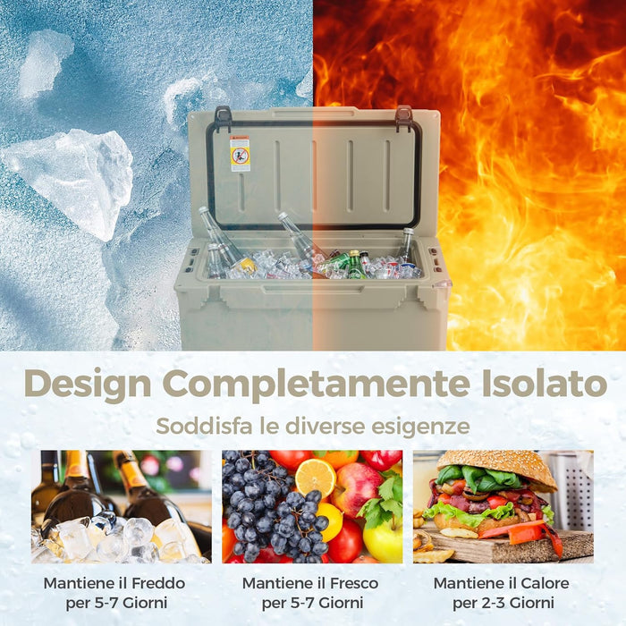 Frigorifero Portatile da 47 Litri, Frigo da Campeggio con Portabicchieri Integrati, Freddo Portatile con Manico, Fino 5-7 Giorni, Regolo e Apribottiglie, per, Campeggio, Picnic, Pesca