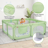 Recinto per Bambini, Box per Bambini con Rete Traspirante, Centro Attività per Bambini con 50 Palline, Box Giochi per Bambini 0-3 Anni (Verde, 189 x 158 cm)