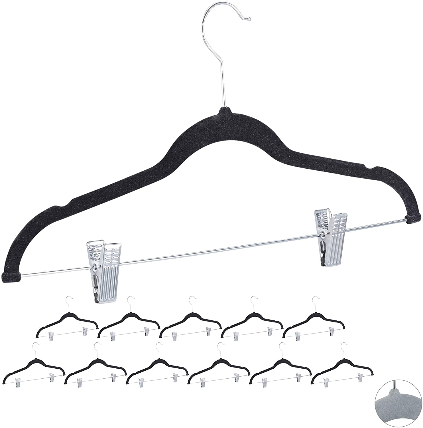 Set di 12 grucce con clip in velluto nero 13_0000754