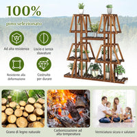 Scaffale per Piante in Legno, Porta Piante a 5 Ripiani con 10 Mensole per Piante in Vaso, Espositore per Piante da Interno ed Esterno per Soggiorno, Balcone, Patio e Portico