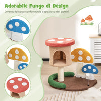Albero per Gatti 4-in-1 con Condo e Piattaforma, Torre per Gattini a Forma di Fungo con Palo Avvolto in Sisal, Tiragraffi e Palla a Molla