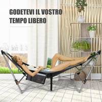 Amaca Pieghevole, Amaca con Tasca Laterale, Amaca con Supporto in Metallo e Fibbie Antiribaltamento, per Interno ed Esterno, Fino a 150 kg(Nero)